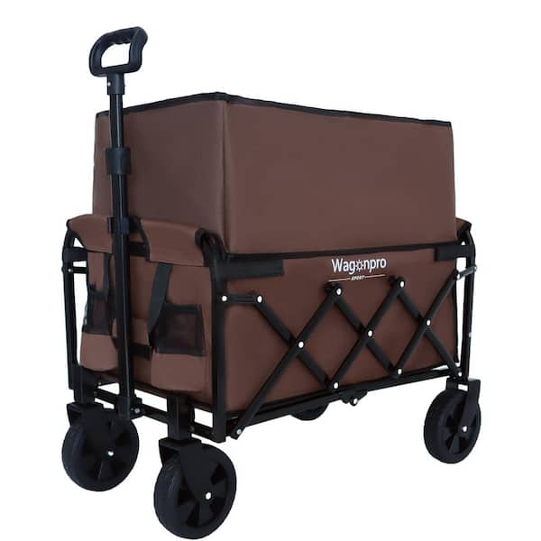 4 cu. ft. Steel Garden Cart. Expandable Dual-Layer Utility Wagon Supports 225 lbs. Brown for Camping, Shopping, Sports