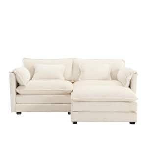 77 in. Square Arm 3-Piece L Shaped Chenille Modern Sectional Sofa in Beige with Moveable Ottoman