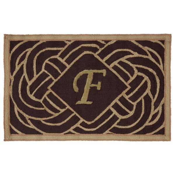SAFAVIEH Monogram Chocolate 3 ft. x 4 ft. "F" Ornate Swirl Indoor/Outdoor Area Rug