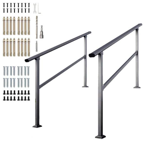 5 Step Powder Coated Metal Stair Railing Hand Rail Black for Indoor Outdoor Porch Deck 2-Pack