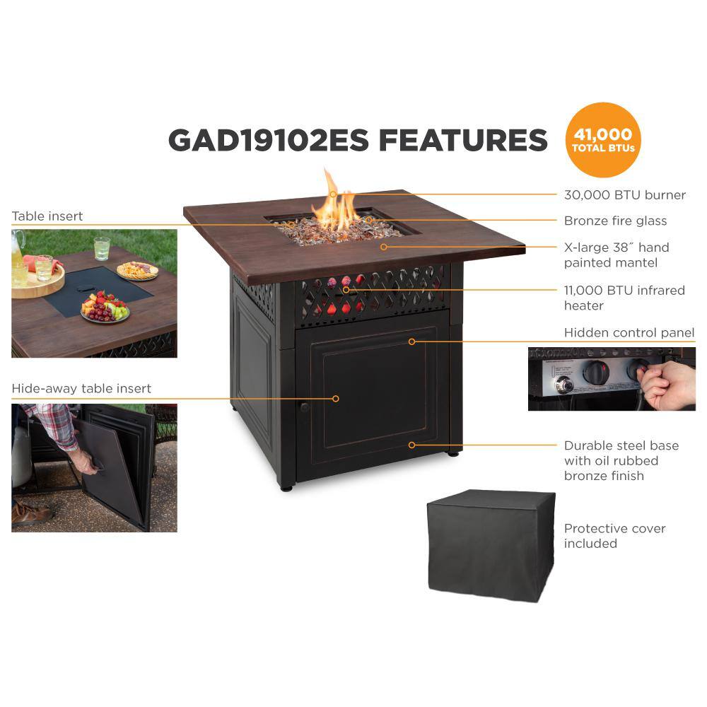 Bronze Square Steel Propane Gas Fire Pit Table with Oil-Rubbed Finish