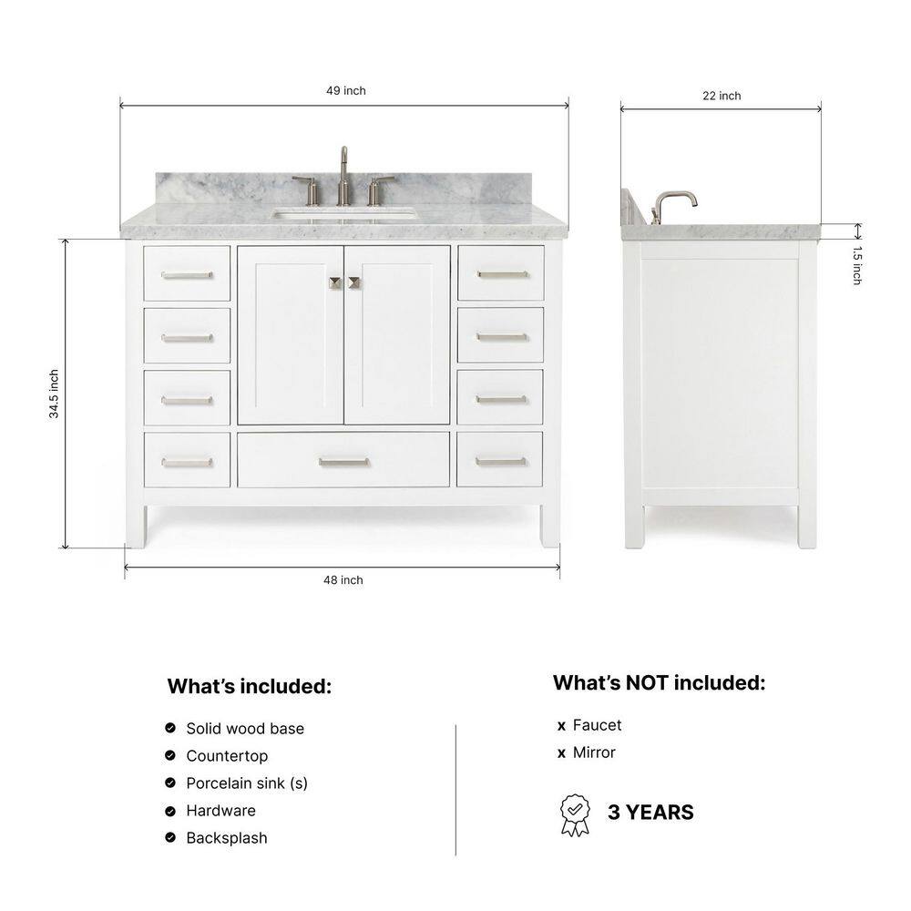 Cambridge 49" White Marble Top Single Sink Vanity