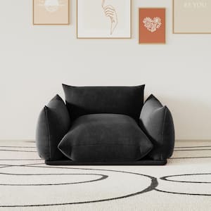 50.39 in. Luxury Chenille Floor Level Single Sofa Chair Wide Minimalist Sofa Couch, Black