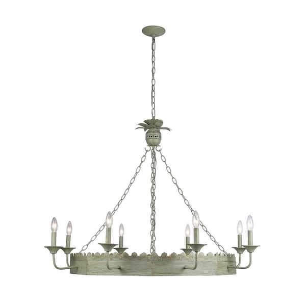 Finley 8 Light Vintage Sage Farmhouse Geometric Candle Chandelier for Dining, Kitchen, Living with No Bulbs Included