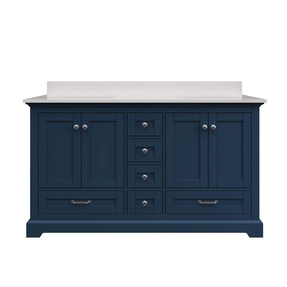 60 in. W x 22 in. D x 34.25 in. H Double Sink Freestanding Bath Vanity in Navy Blue with White Cultured Marble Top price history on PriceWatchPro