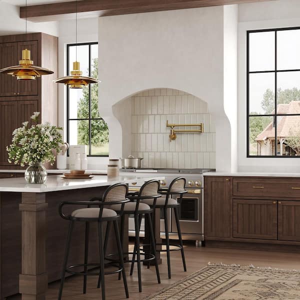 26 in. Wall-Mount Double-Handle Pot Filler Faucet with Dual Swing Arms Spot Resist in Brushed Gold