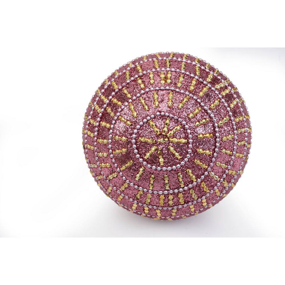 Handcrafted Pink and Gold Glass Globe Christmas Ornaments, Set of 4