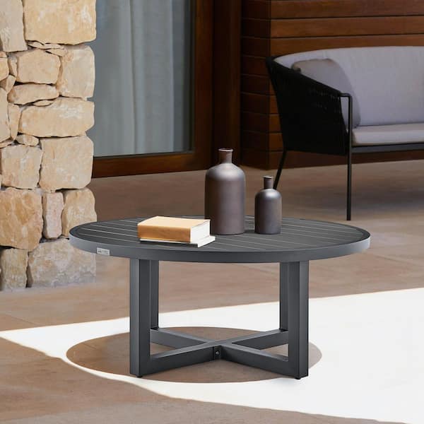 Armen Living Argiope Grey Round Aluminum Outdoor Coffee Table