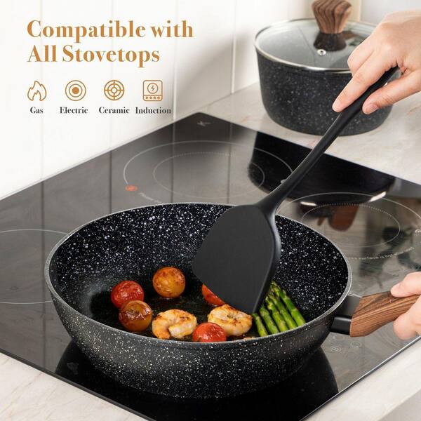UUDULY Cookware Set Aluminum 14-Piece Black Ceramic Nonstick Pots Pans Set Induction Compatible Steamer
