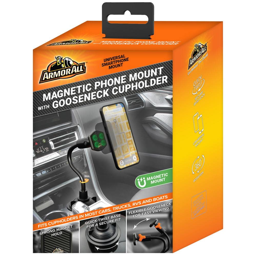 Armor All Magnetic Phone Mount With Gooseneck Cupholder, Turns 360