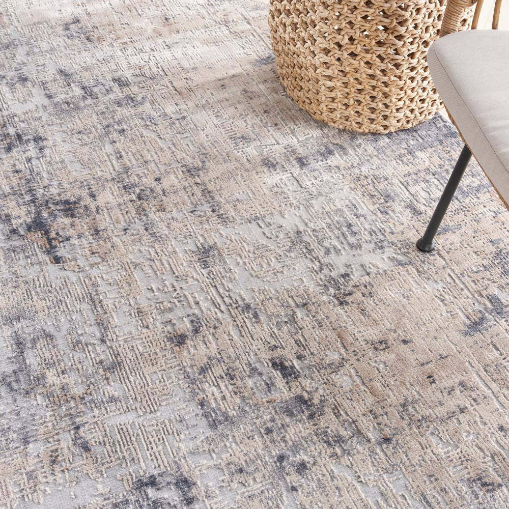 Abstract Grey & Beige Synthetic Round Area Rug, 7'10"