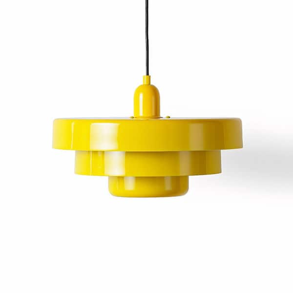 Modern 13.8 in. 1-Light Yellow Dome Pendant Light with 3 Trays Metal Shade, Adjustable Height Chandelier, E26 Base