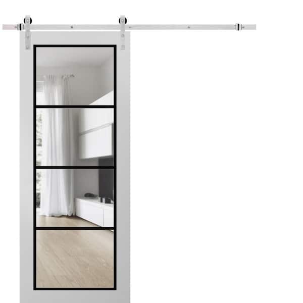 18 in. x 80 in. 1 Panel Clear Glass White Solid Wood Sliding Barn Door with Hardware Kit