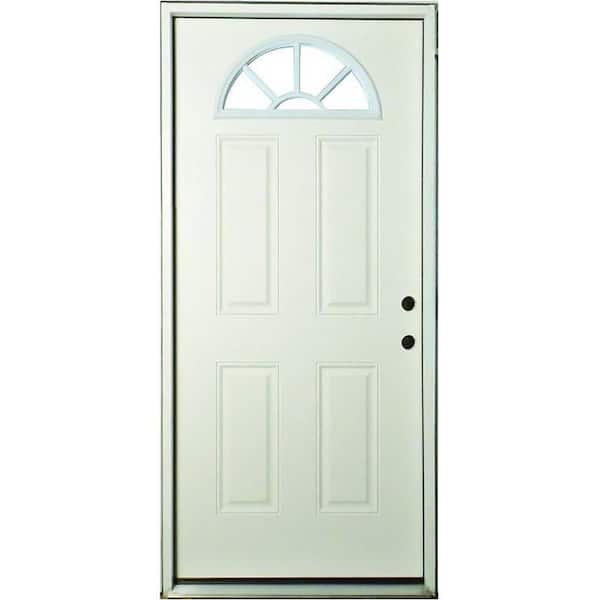 Steves & Sons Element 36 in. x 80 in. Left-Hand Fan Lite Clear Glass White Primed Steel Prehung Front Door with Brickmold