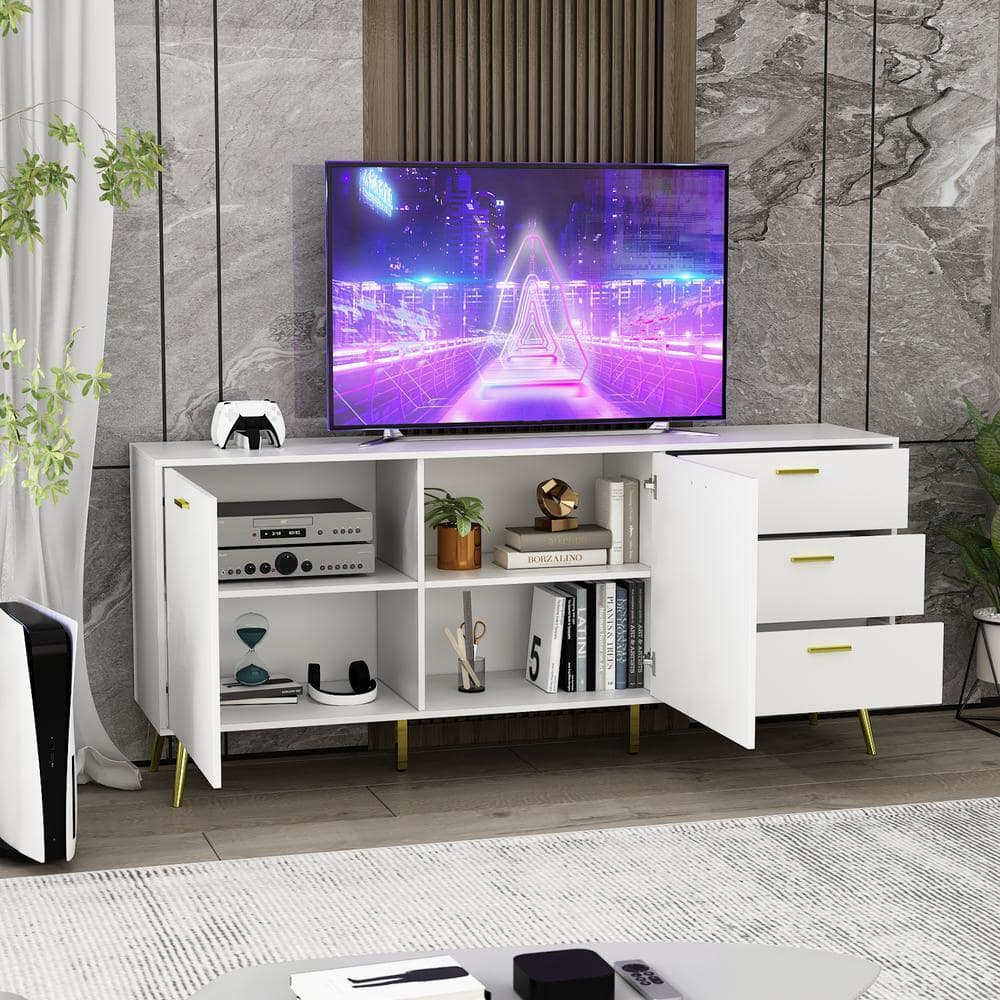FUFU&GAGA 69 in. W White Wood TV Console Entertainment Center for