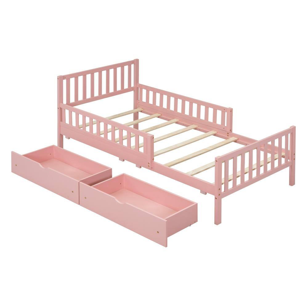 Pink Wood Frame Twin Platform Bed with Guardrails and Two Storage Drawers durable construction price history on PriceWatchPro