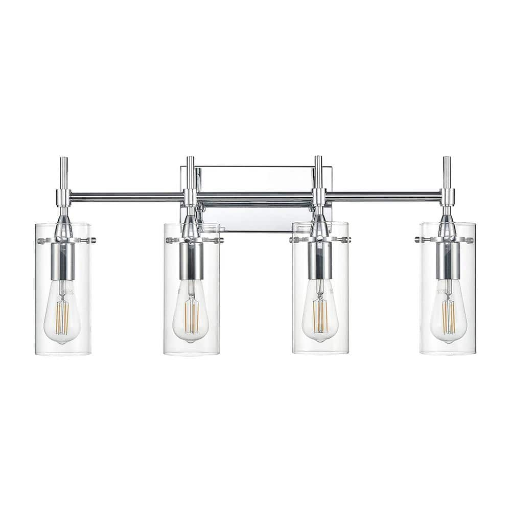 RRTYO Kailan 26.77 in. 4-Light White Chrome Vanity Light with Clear ...