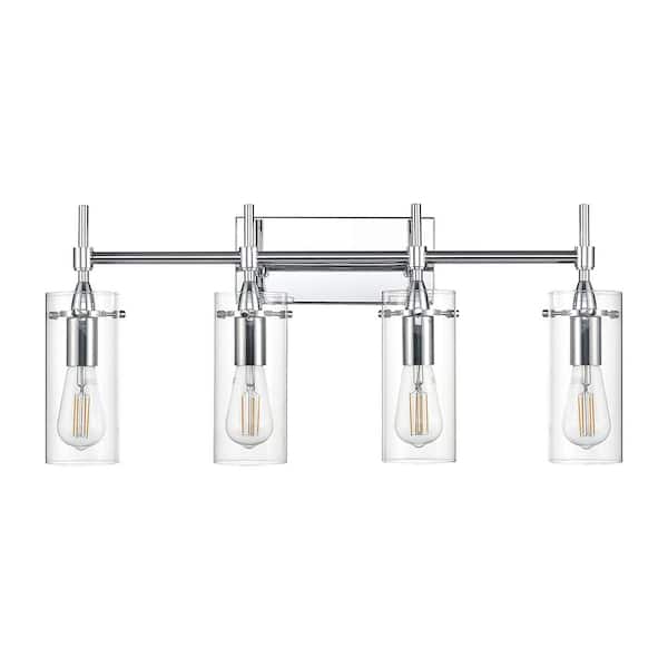 RRTYO Kailan 26.77 in. 4-Light White Chrome Vanity Light with Clear Glass Shade