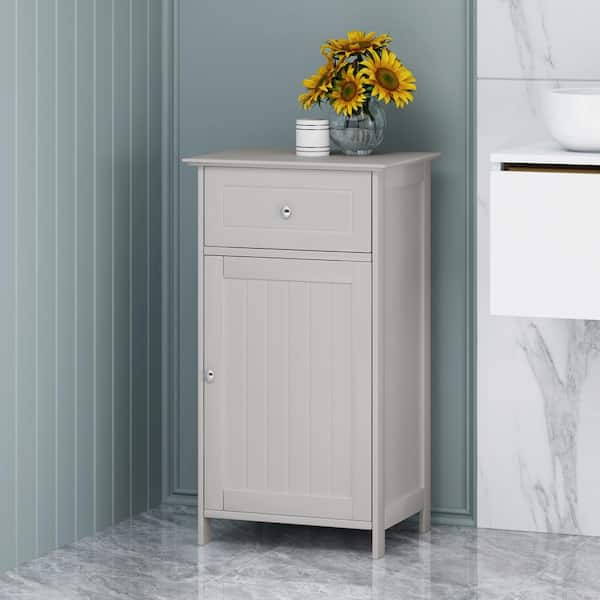 Tenleaf 17.00 in. W x 13.50 in. D x 30.25 in. H Light Gray MDF Freestanding Bathroom Linen Cabinet, Moisture-Proof