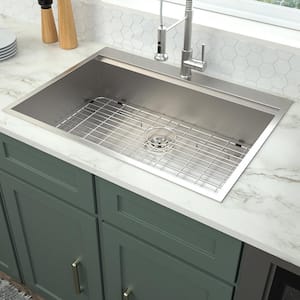 30 in. Drop-In Single Bowl 18 Gauge Brushed Nickel Stainless Steel Kitchen Sink with Workstation