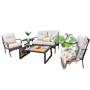 Lucky 5-Piece Steel Patio Conversation Set with Beige Cushions
