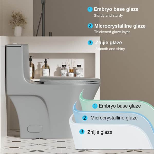 15-1/8 in. 1.1/1.6 GPF Dual Flush Elongated Standard Modern 1-Piece Toilet in Light Grey with Soft-Close Seat