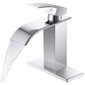 Waterfall Single Handle Single Hole Low-Arc Bathroom Faucet Bathroom Drip-Free Vanity Sink Faucet in Polished Chrome