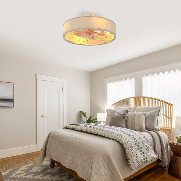 20 in. White Fabric Bladeless DC Motor Flush Mount Ceiling Fan with LED Light Remote Control 6 Wind Speeds