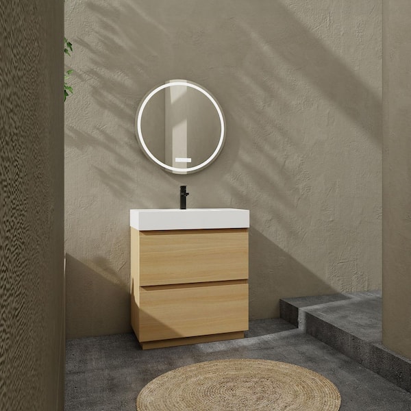 Hepburn 29.53 in. W x 18.11 in. D Freestanding Bath Vanity in Original Oak with White Resin Top Unassembled