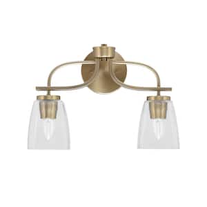 Olympia 6.75 in. 2-Light Bath Bar, New Age Brass, Square Clear Bubble Glass Vanity Light