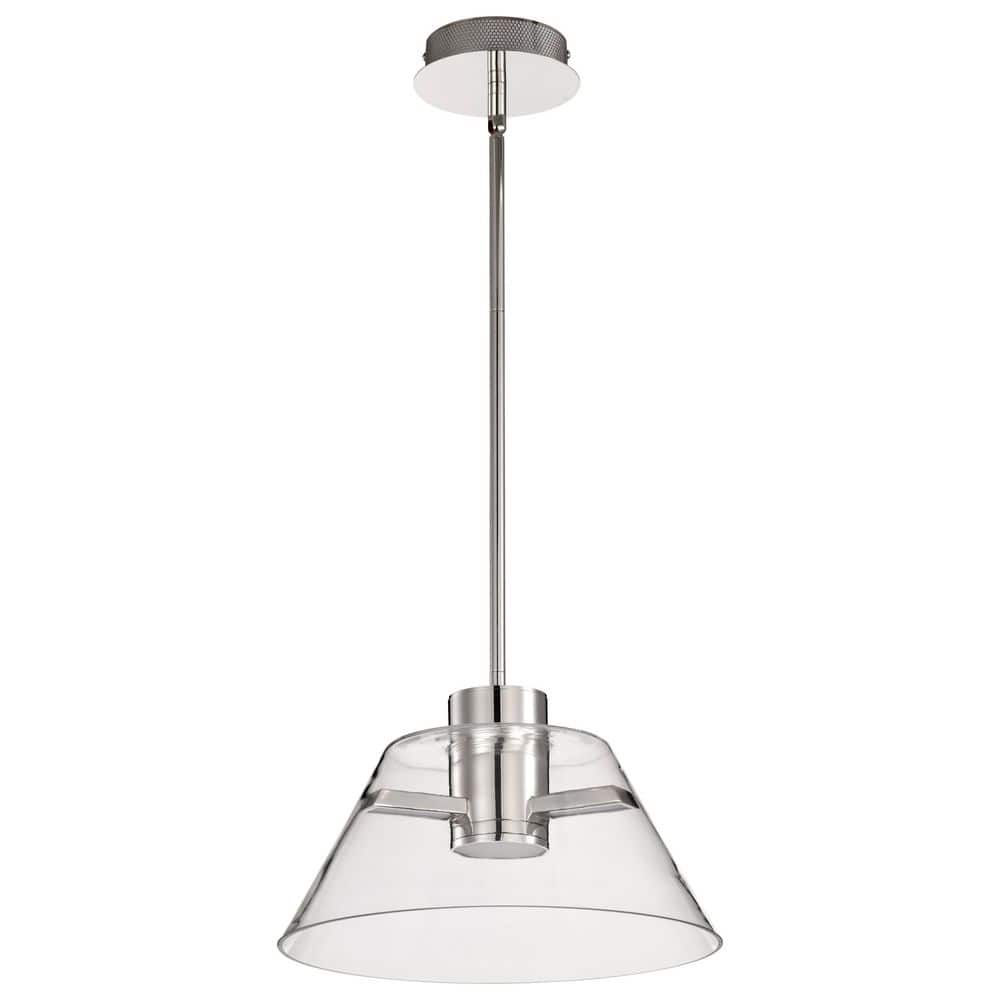Edmond 12-Watt 1-Light Polished Nickel Transitional Integrated LED Pendant Light with Clear Glass Shade price history on PriceWatchPro