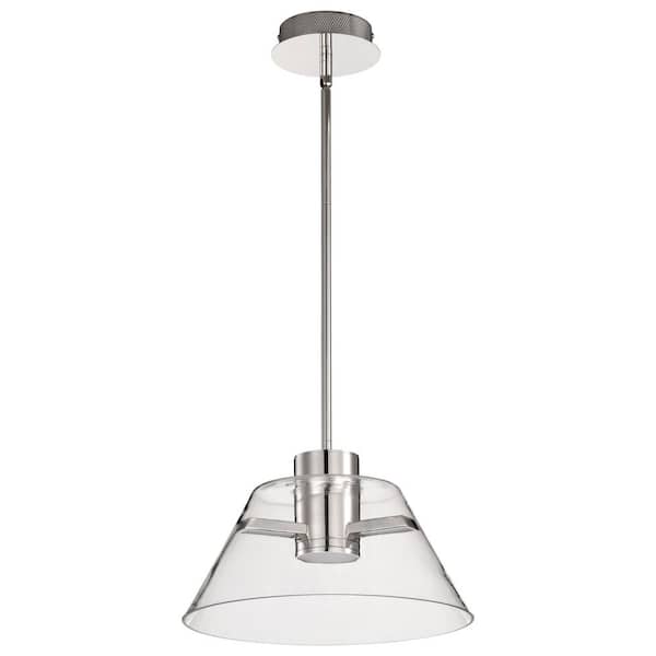 Edmond 12-Watt 1-Light Polished Nickel Transitional Integrated LED Pendant Light with Clear Glass Shade