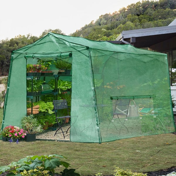 11 ft. x 8.5 ft. Pop-up Walk-in Greenhouse with Roll-up Windows and Zippered Door