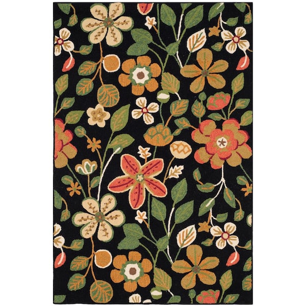 SAFAVIEH Four Seasons Black/Multi 4 ft. x 6 ft. Solid Floral Area Rug