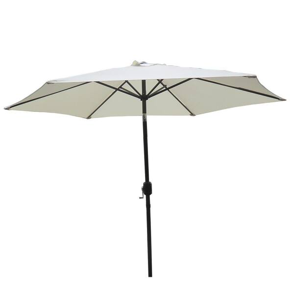 Clihome 9 ft. Steel Market Outdoor Tilt and Crank Umbrella in White