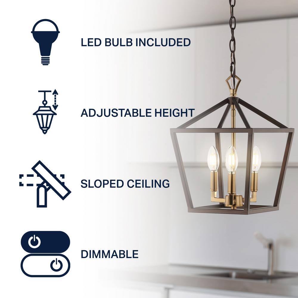 Ojai 10" Black and Gold Iron LED Pendant Lantern