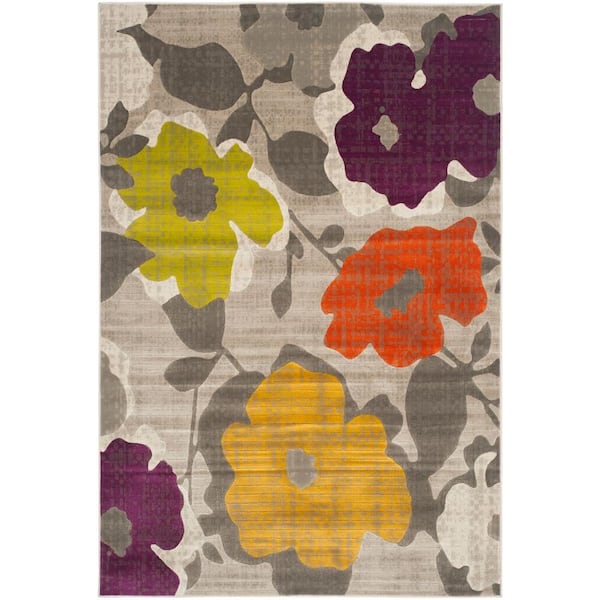 SAFAVIEH Porcello Grey/Yellow 5 ft. x 8 ft. Floral Area Rug