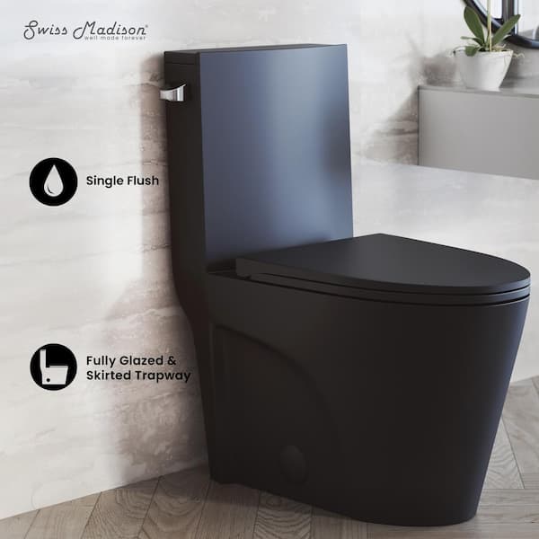 St.Tropez 1-Piece 1.28 GPF Single Flush Elongated Toilet in Matte Black Seat Included