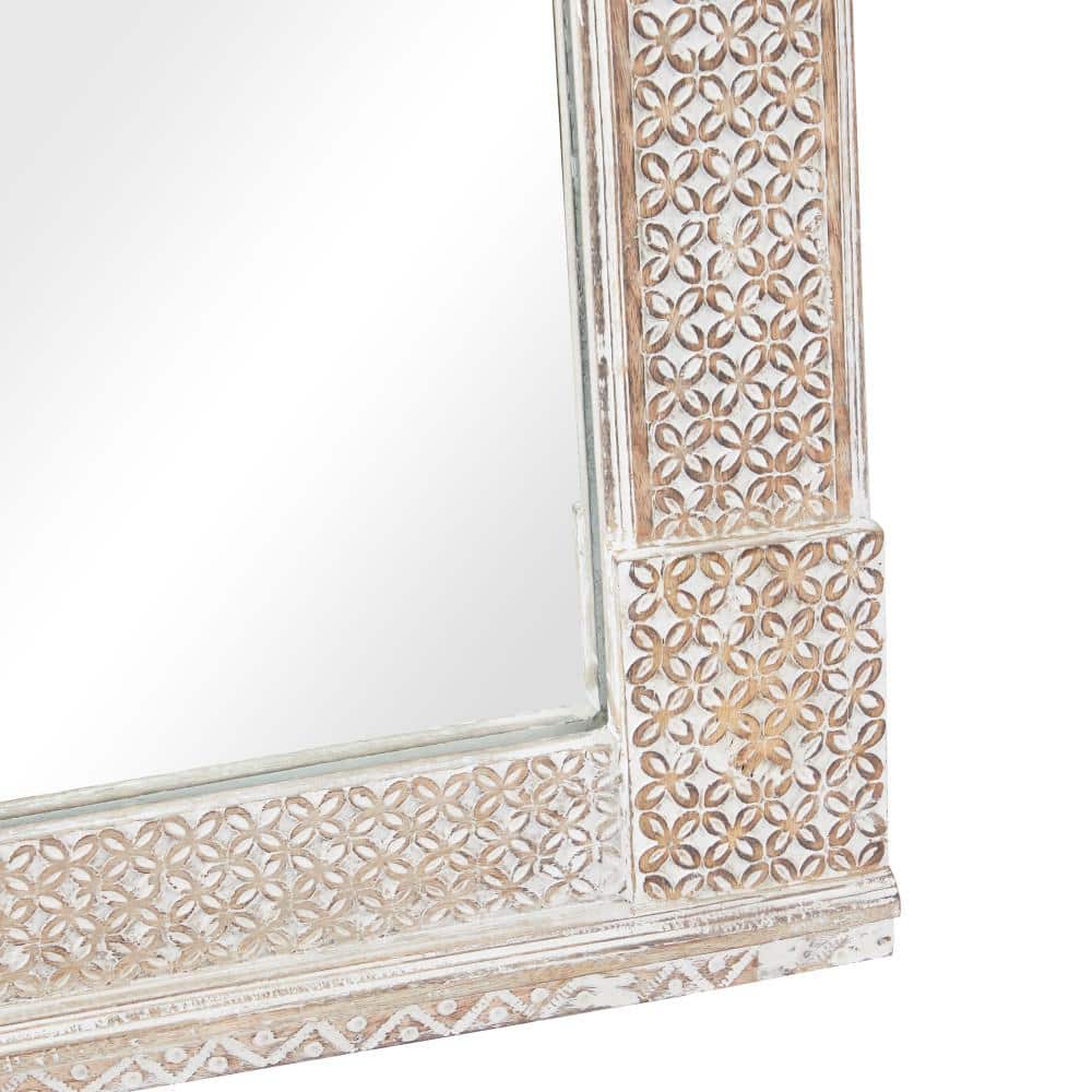 White Intricately Carved Wood Framed Full Length Mirror, 31" x 78"