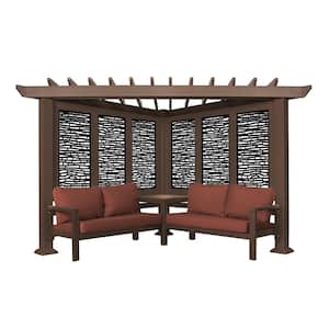 Hillsdale 8 ft. x 8 ft. Brown Steel Traditional Cabana Pergola with Conversation Seating in Terra Cotta