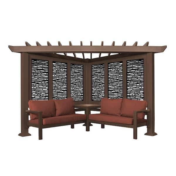 Backyard Discovery Hillsdale 8 ft. x 8 ft. Brown Steel Traditional Cabana Pergola with Conversation Seating in Terra Cotta