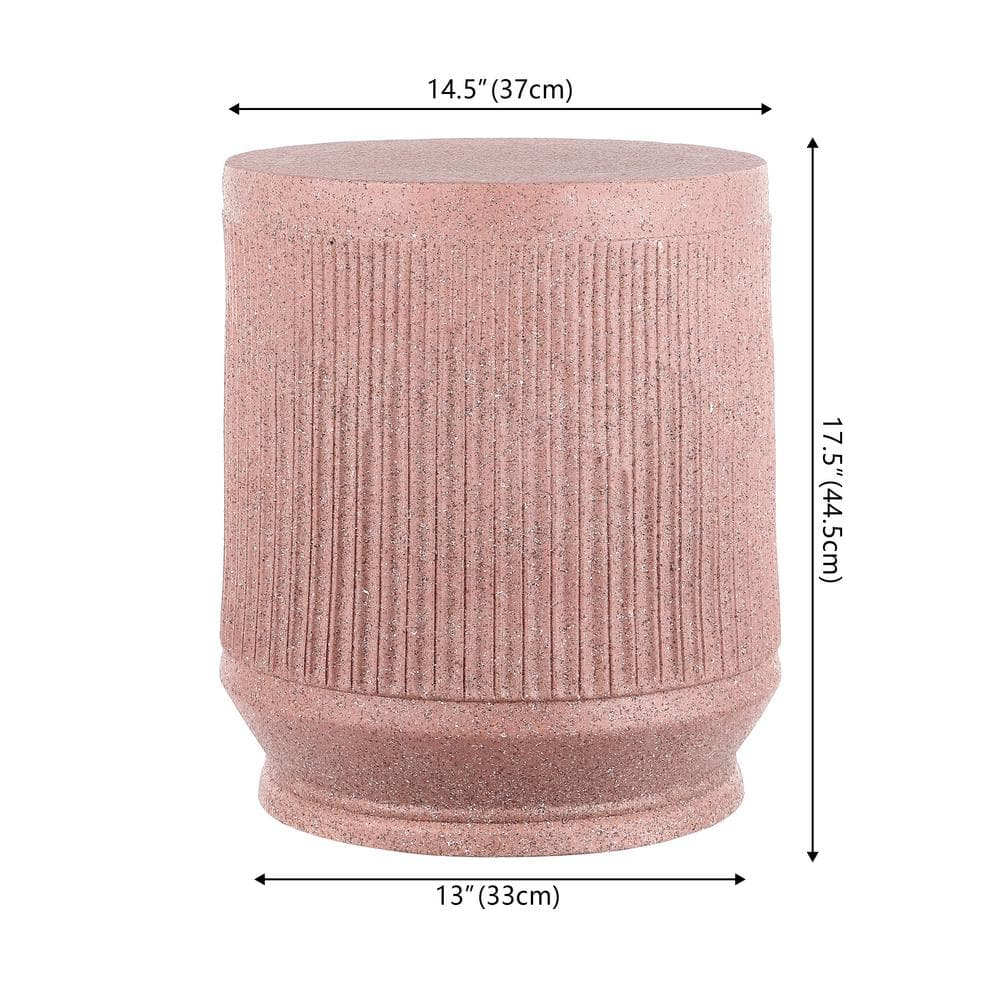 Kline 17.5" Blush Ribbed Round Poly-Resin Accent Table