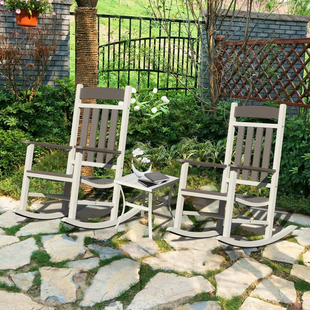 White Plastic Polyethylene Outdoor Rocking Chairs Set of 3, Patio, Porch, 380 lbs. Support, Weather-Resistant price history on PriceWatchPro