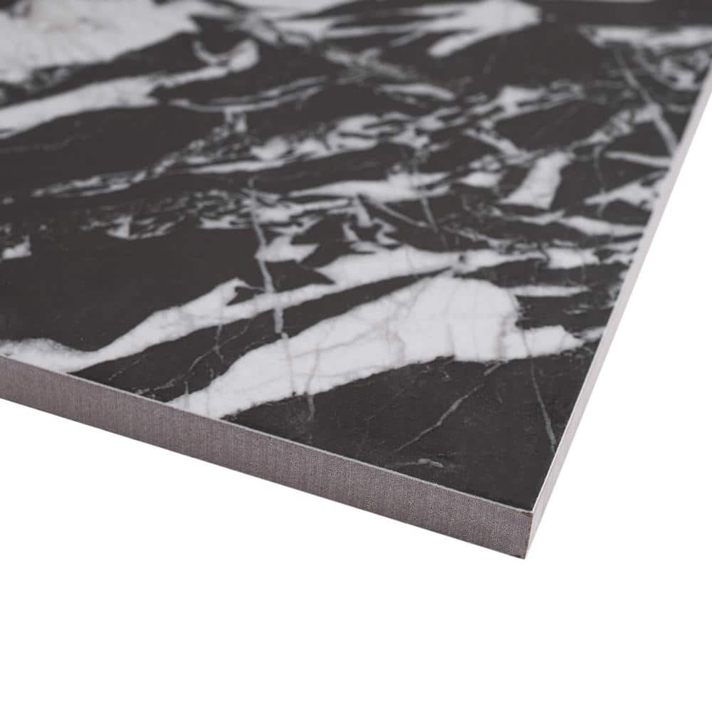 Senzia 8" x 8" Black and White Marble-Look Porcelain Tile