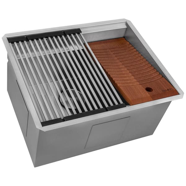 Alto 23 in. Undermount 16-Gauge Stainless Steel Laundry Utility Workstaion Sink with Washboard