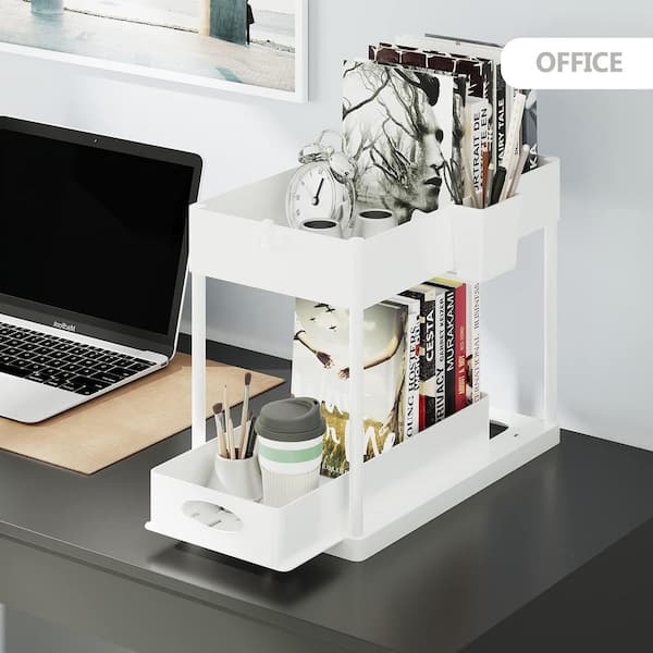 2-Tier White Sliding Under Sink Organizer Storage Cabinet Basket Drawer