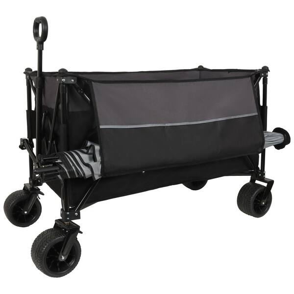 10.59 cu. ft. Steel Garden Cart with All-Terrain Wheels for Camping in Black and Gray