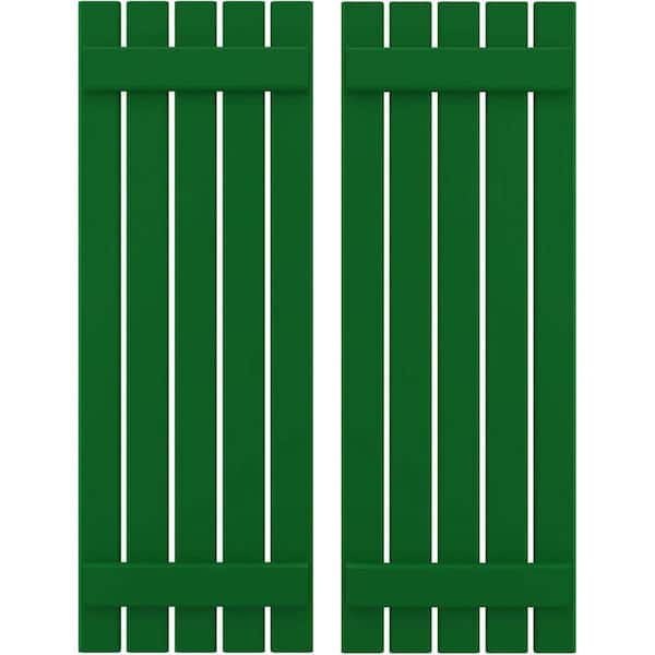 Ekena Millwork 19-1/2 in. W x 67 in. H Americraft 5-Board Exterior Real Wood Spaced Board and Batten Shutters in Viridian Green