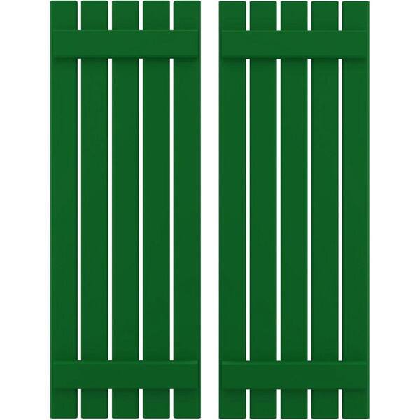 Ekena Millwork 19-1/2 in. W x 81 in. H Americraft 5-Board Exterior Real Wood Spaced Board and Batten Shutters in Viridian Green