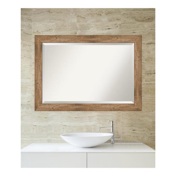 Owl Brown 41.5 in. x 29.5 in. Beveled Rectangle Wood Framed Bathroom Wall Mirror in Brown